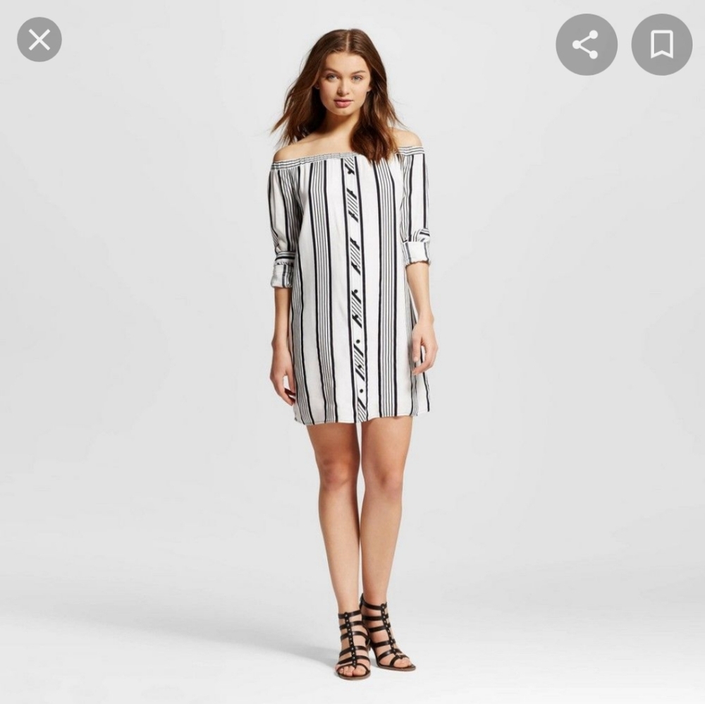 Stripped Off the shoulder Dress